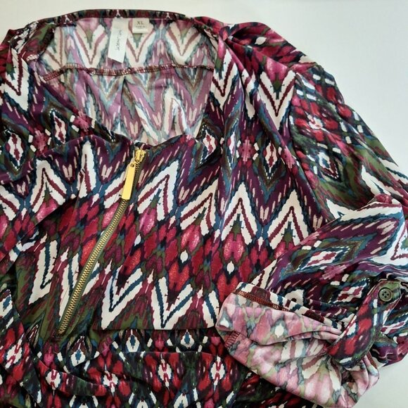 Tacera Blouse Zipper Front Lightweight Sheer Womens XL Half Sleeve - Picture 8 of 9